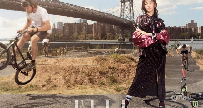 唐嫣化身温暖女汉子，湿发多变装扮登《ELLE》杂志街拍图片