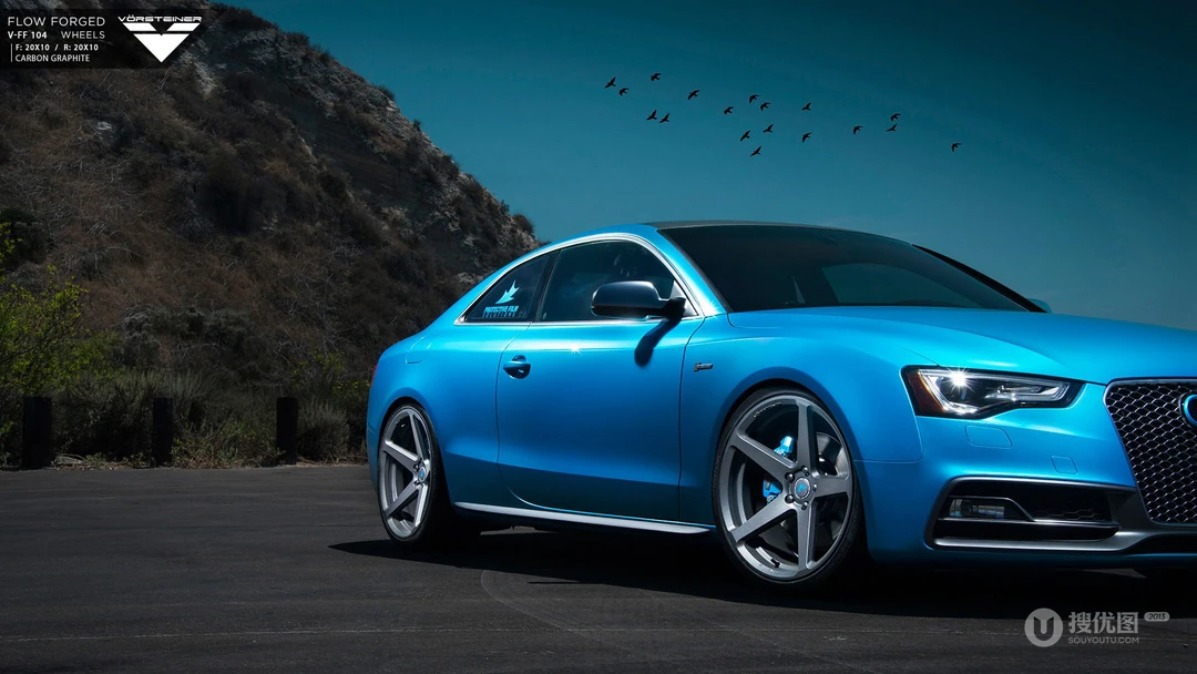 蓝色车身奥迪轿跑Audi S5高清电脑壁纸免费下载