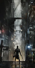 未来的战争机器人，战争中的未来城市创意插画手机壁纸