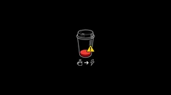 纯色背景简约的卡通咖啡杯，长咖啡豆的树电脑壁纸图片