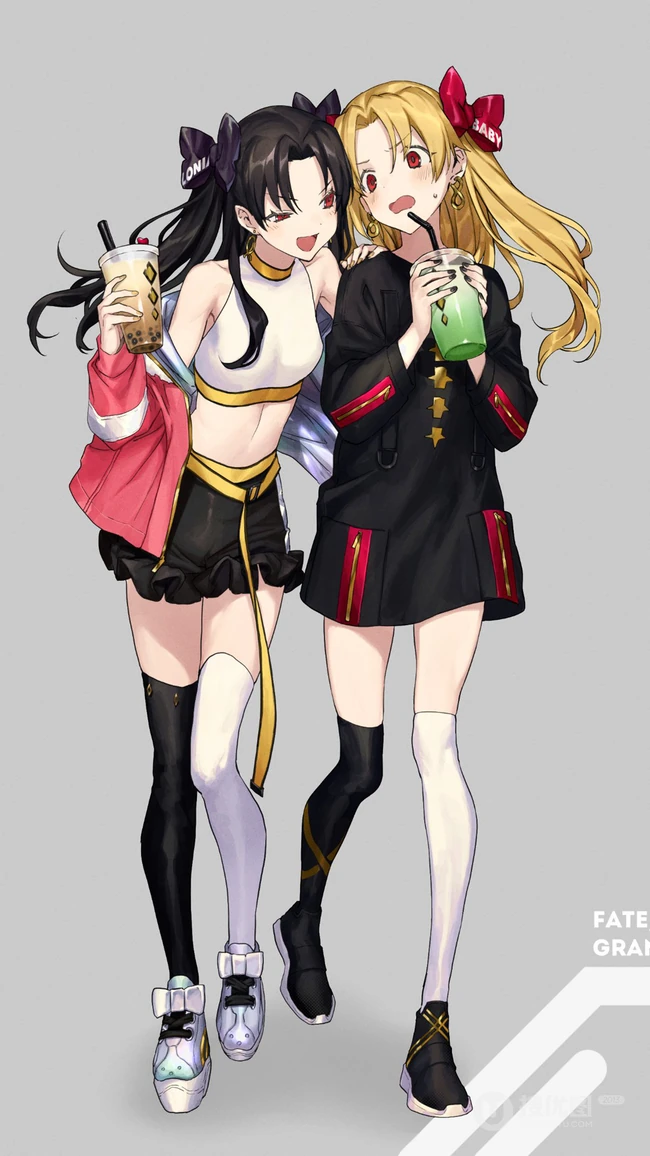 喝着咖啡的可爱动漫美女4K手机壁纸图片