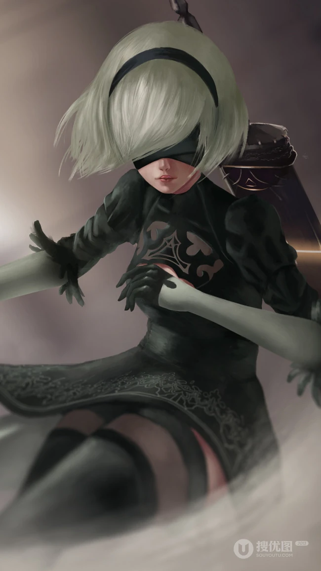 酷帅女战士手绘插画手机壁纸图片下载