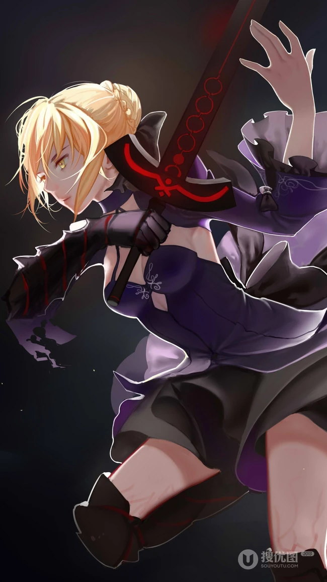 酷帅女战士手绘插画手机壁纸图片下载