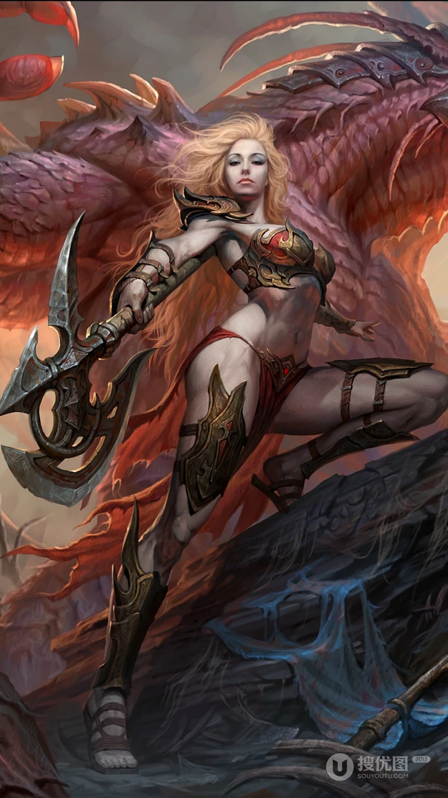 霸气的动漫古装，欧美上世纪女战士等插画手机壁纸