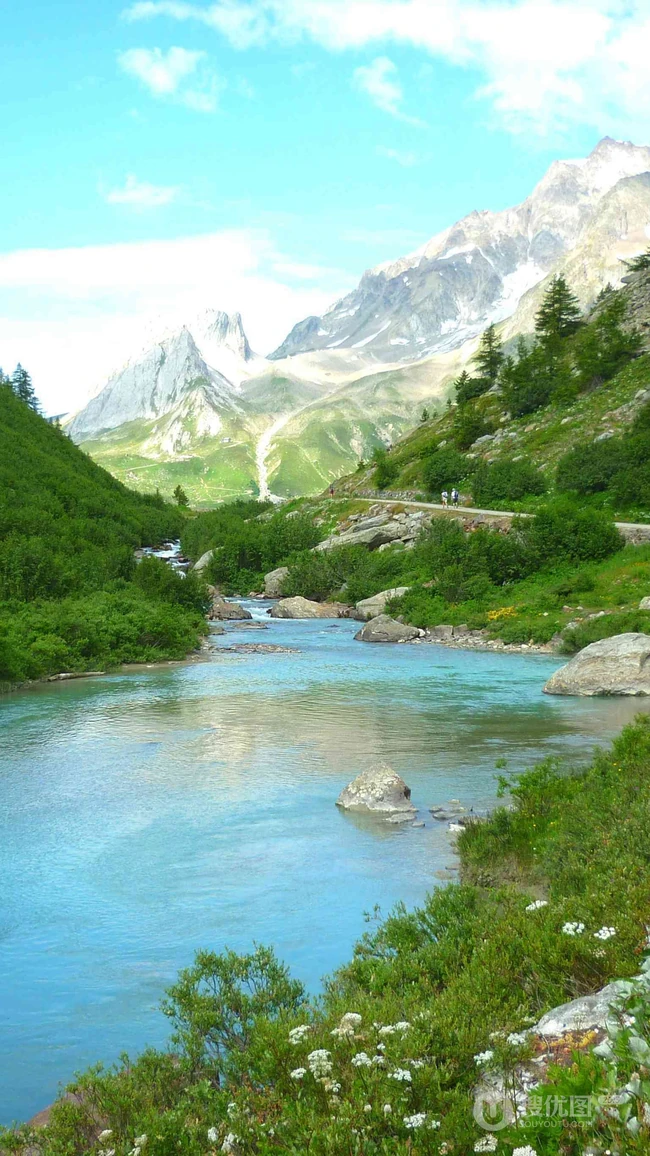 海上晚霞，海边的雪山手机壁纸套图