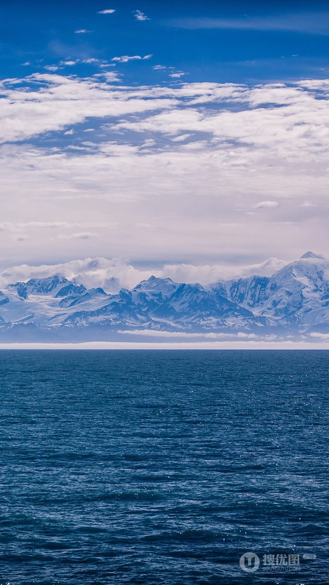 海上晚霞，海边的雪山手机壁纸套图