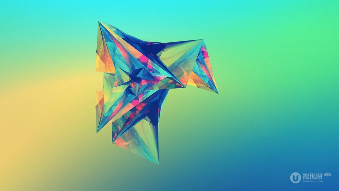 简约背景透明晶格体拼贴彩色3D图形高清壁纸图片