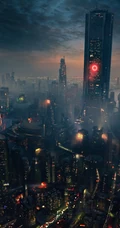 奇幻未来科技城市，星球大战机器人手机壁纸