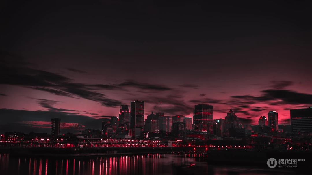 超美的城市晚霞，繁华的城市夜景高清电脑壁纸