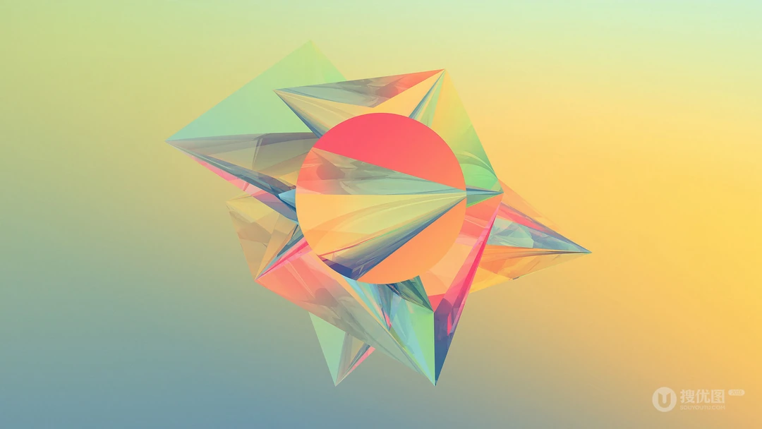 创意3D拼贴图形，渐变炫彩背景高清壁纸下载