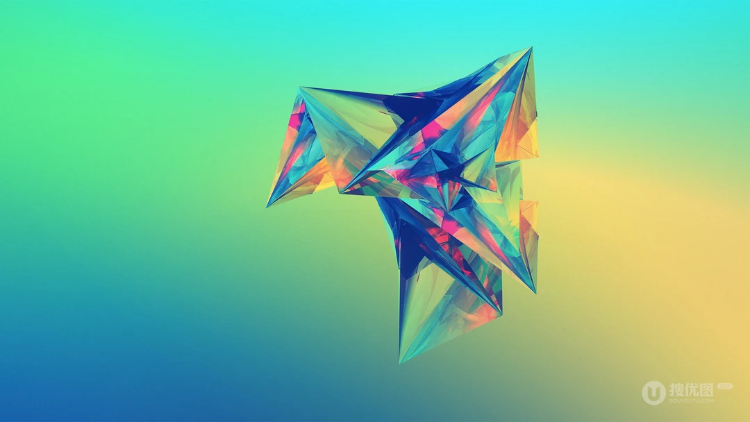 创意3D拼贴图形，渐变炫彩背景高清壁纸下载