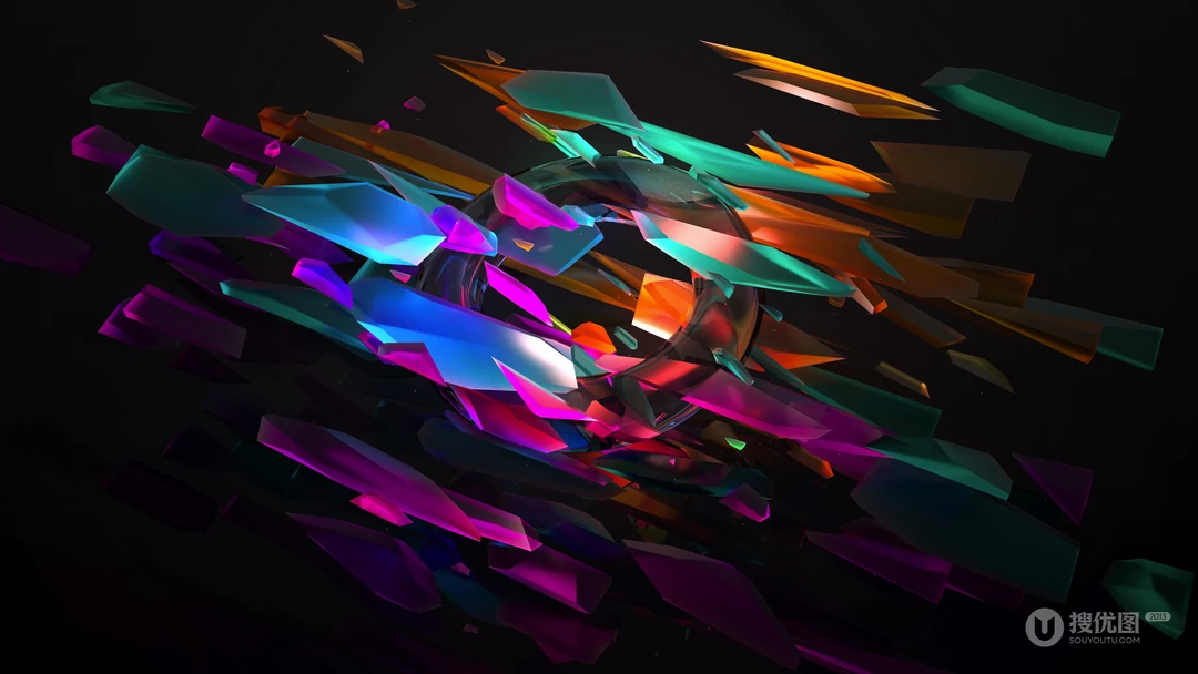 炫彩的光线折射，晶格化拼贴的3D图形创意壁纸图片下载