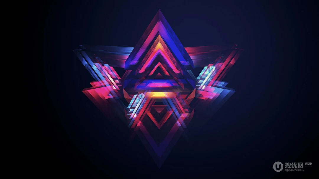 炫彩的光线折射，晶格化拼贴的3D图形创意壁纸图片下载