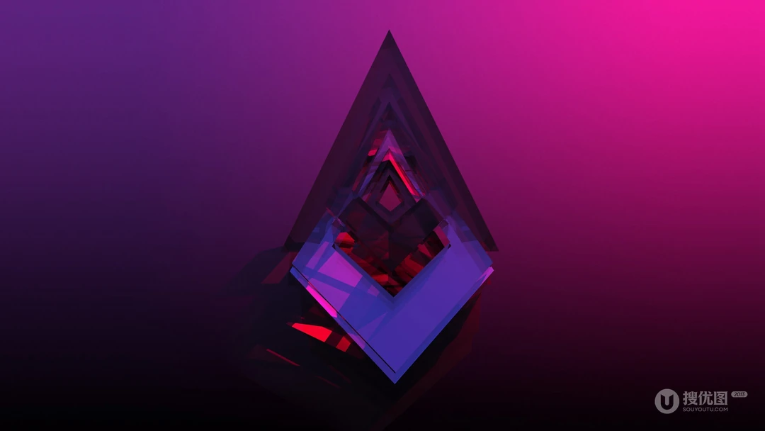 炫彩的光线折射，晶格化拼贴的3D图形创意壁纸图片下载