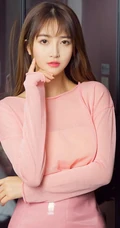 90后女生小汐令人心动的粉色套装，肩带牛仔裤室内写真图集