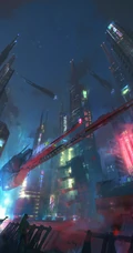 奇幻科技，未来幻想城市高清插画电脑壁纸图片
