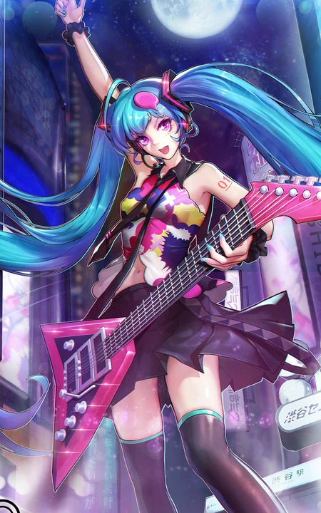 虚拟动漫明星初音未来3D插画手机背景图片