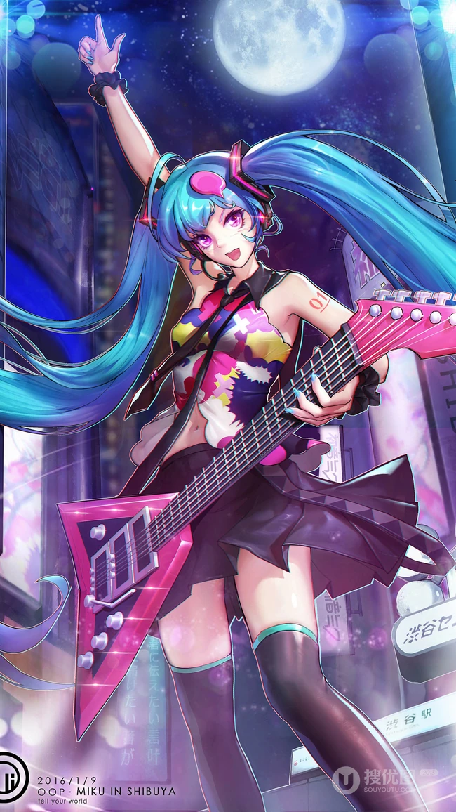 虚拟动漫明星初音未来3D插画手机背景图片
