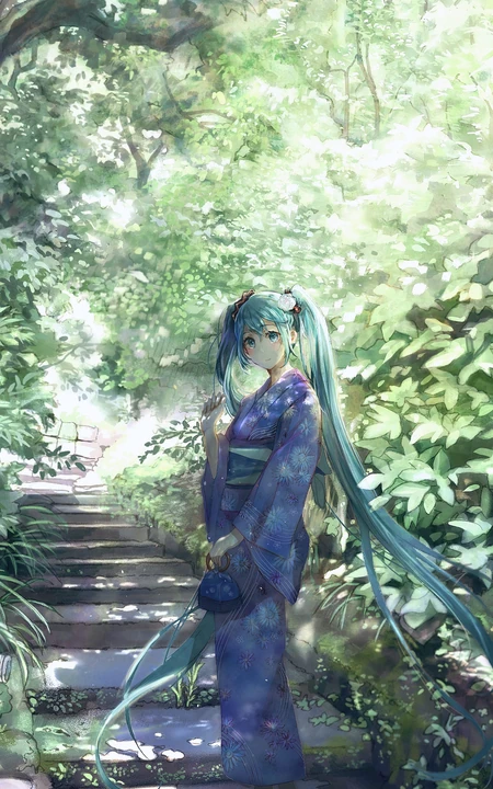 青色长发双马尾的动漫虚拟人物初音未来高清手机壁纸