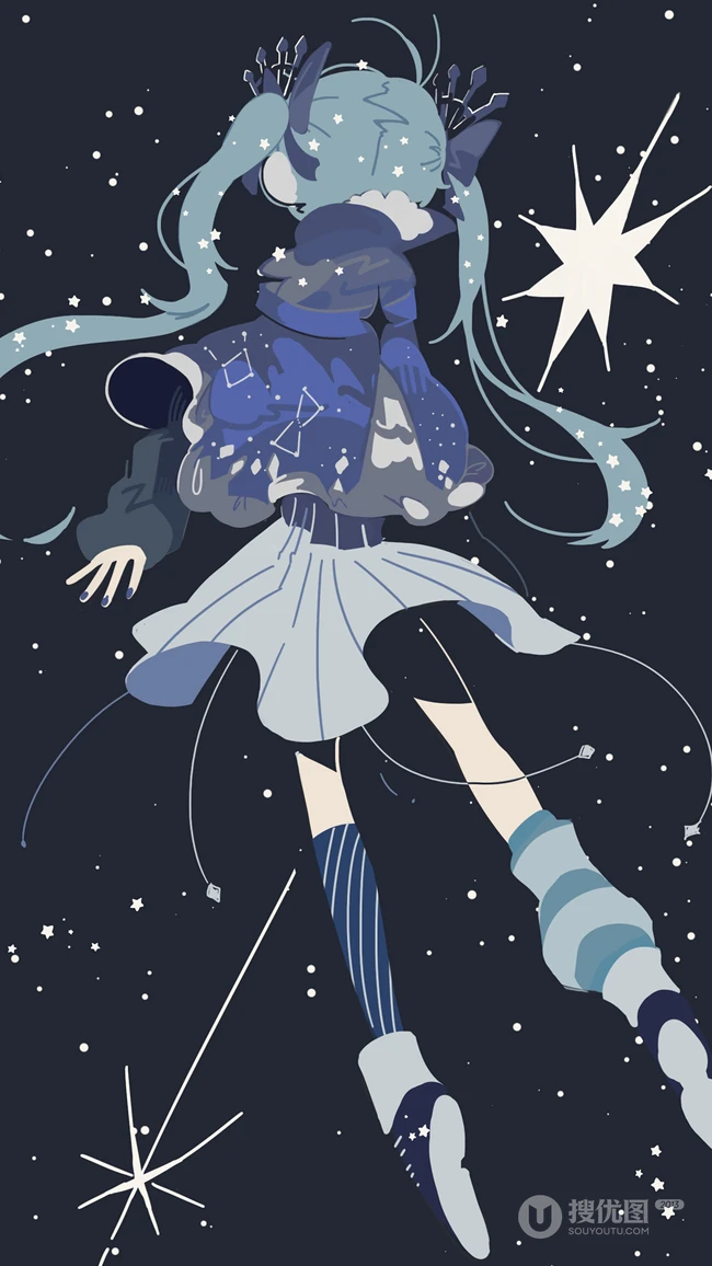 青色长发双马尾的动漫虚拟人物初音未来高清手机壁纸