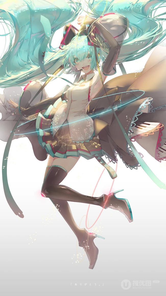青色长发双马尾的动漫虚拟人物初音未来高清手机壁纸