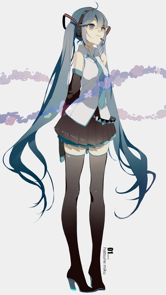 青色长发双马尾的动漫虚拟人物初音未来高清手机壁纸