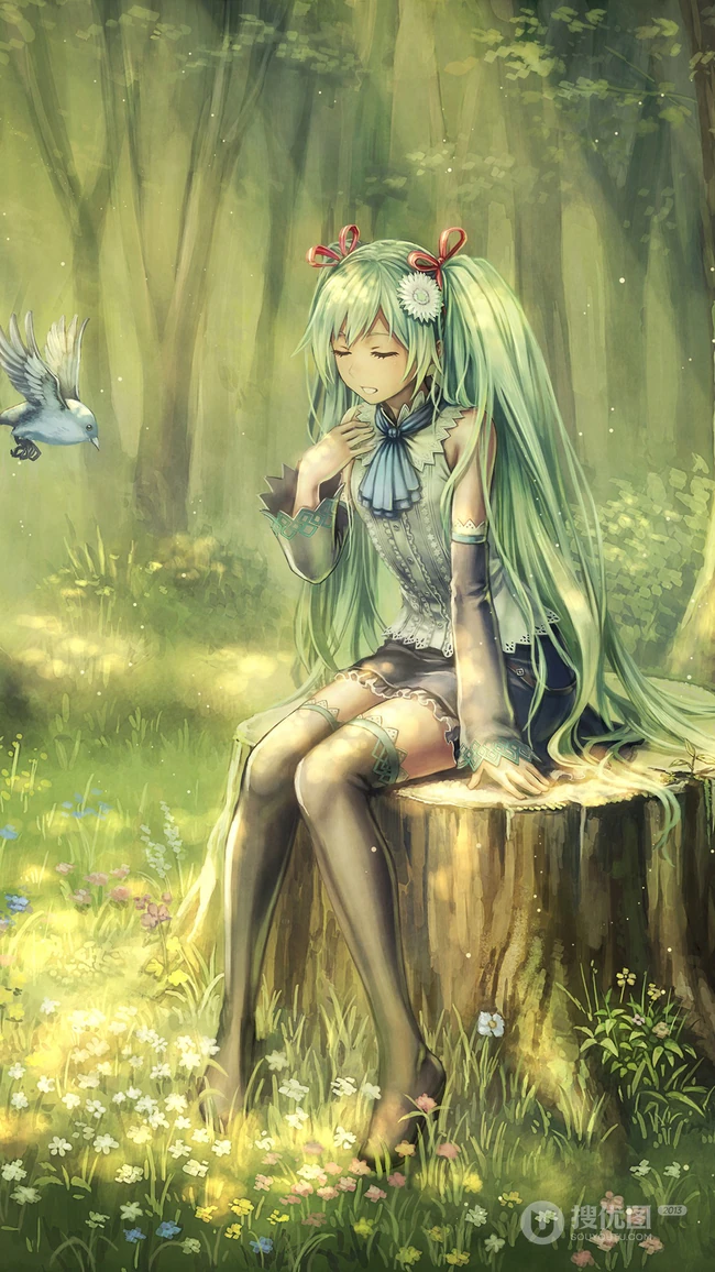 穿和服的初音，日系风格初音动漫手机壁纸