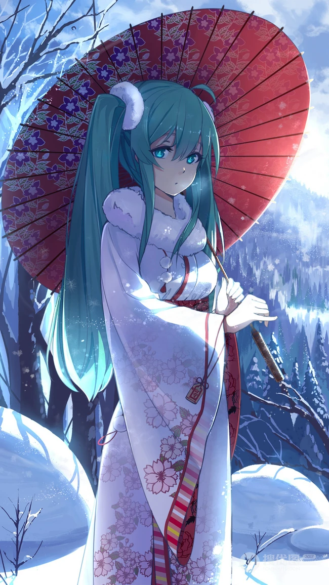 穿和服的初音，日系风格初音动漫手机壁纸