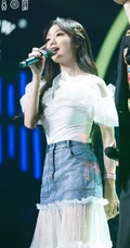 李紫婷气质优雅白衣搭牛仔轻纱长裙动人写真图片