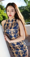 旗袍女生王艳卓湖边别墅区外拍写真图片，一展线条感线条匀称身形