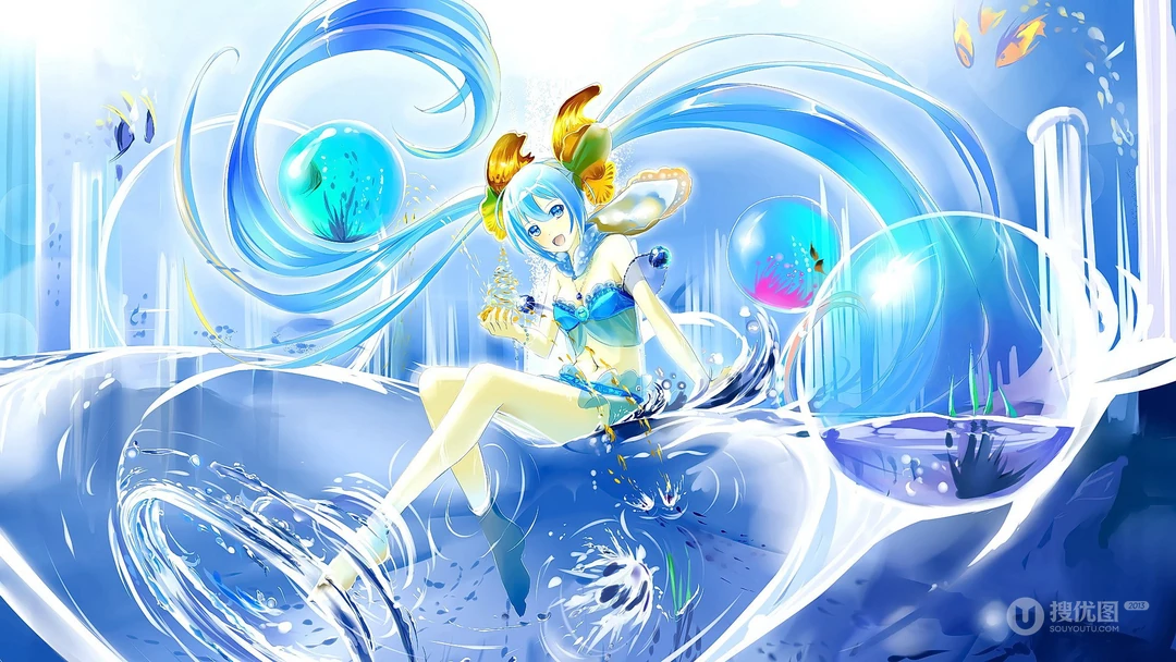 樱花动漫少女初音，穿和服的初音高清电脑壁纸