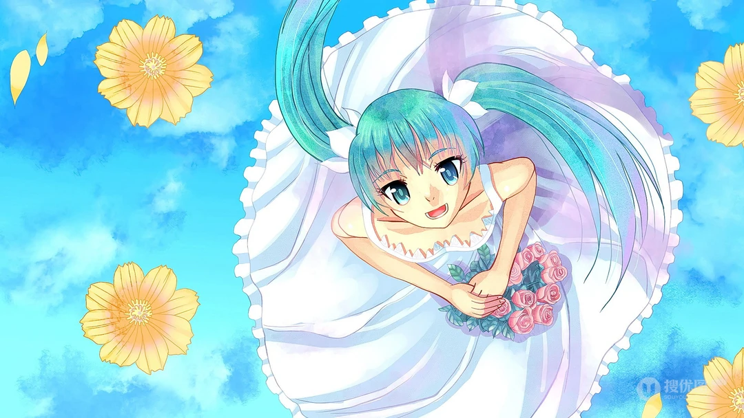 樱花动漫少女初音，穿和服的初音高清电脑壁纸