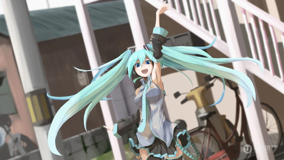 樱花动漫少女初音，穿和服的初音高清电脑壁纸