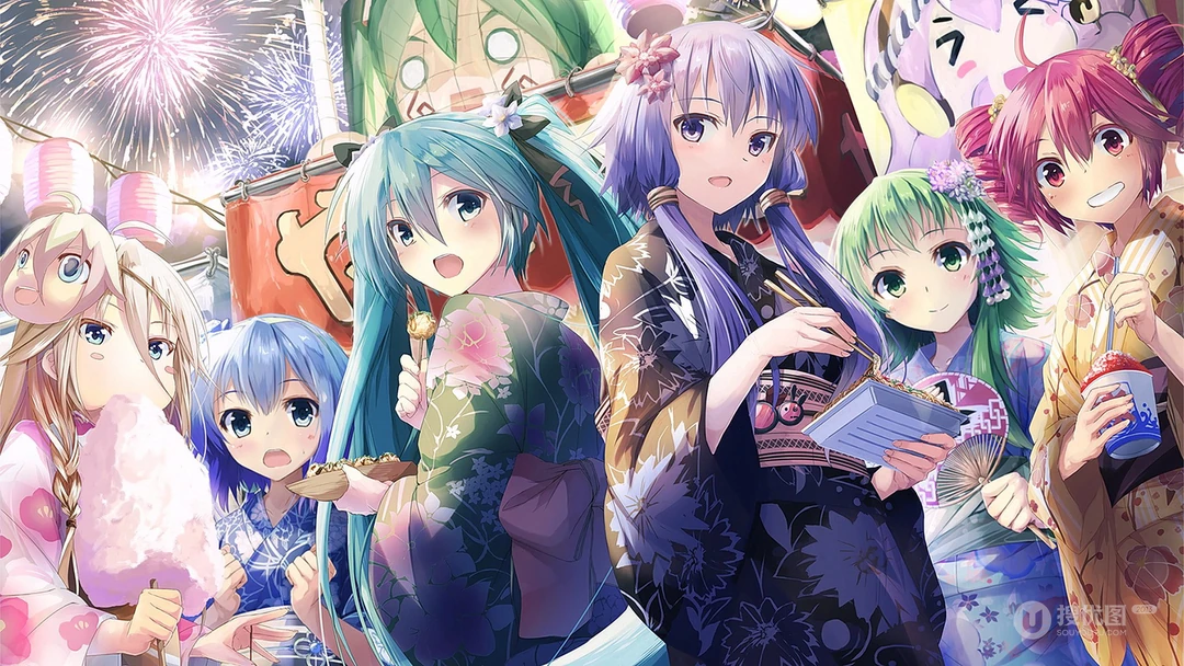 樱花动漫少女初音，穿和服的初音高清电脑壁纸