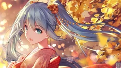 樱花动漫少女初音，穿和服的初音高清电脑壁纸