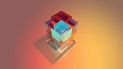 3D晶格拼贴，几何简约图形2K电脑壁纸图片