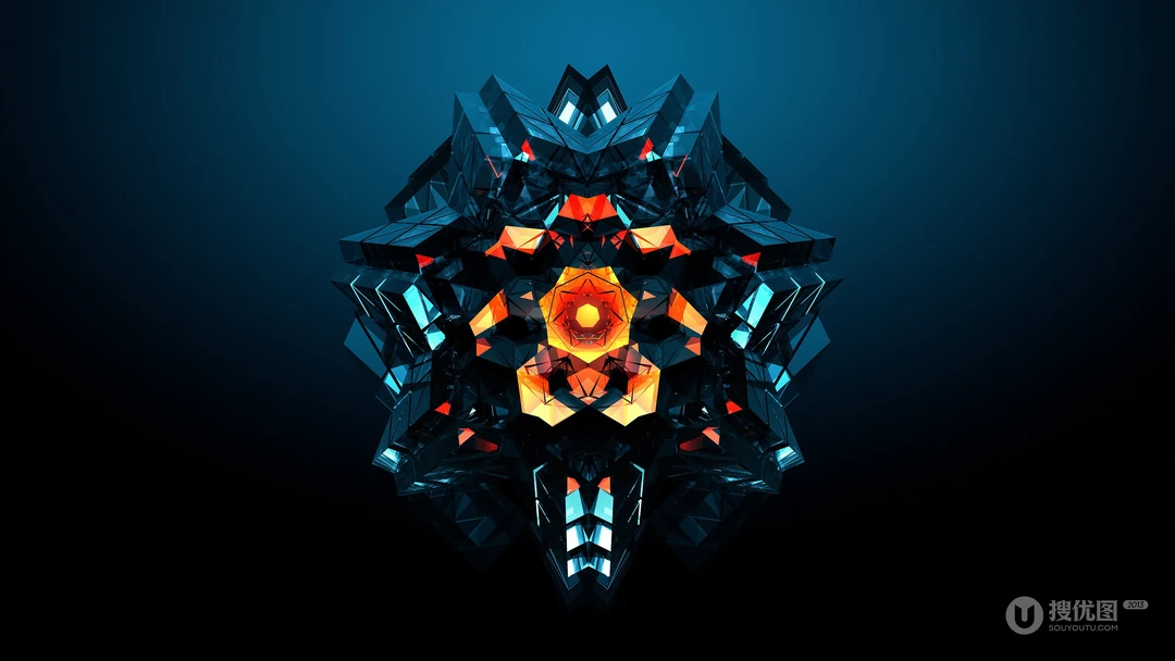 3D晶格拼贴，几何简约图形2K电脑壁纸图片