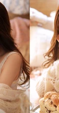粉色系少女闺房，浅粉甜美短裤袜装少女室内写真图片