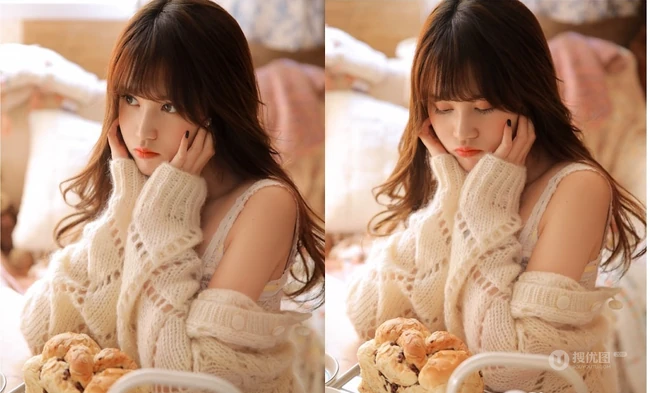 粉色系少女闺房，浅粉甜美短裤袜装少女室内写真图片