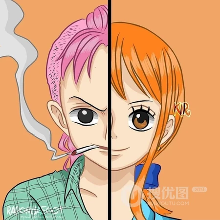 海贼王人物一人一半脸部拼贴创意头像图片