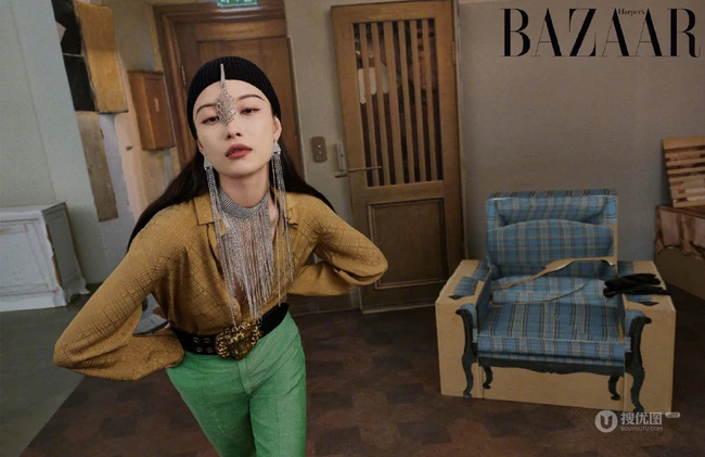 倪妮酷美个性《时尚芭莎》杂志封面写真图片