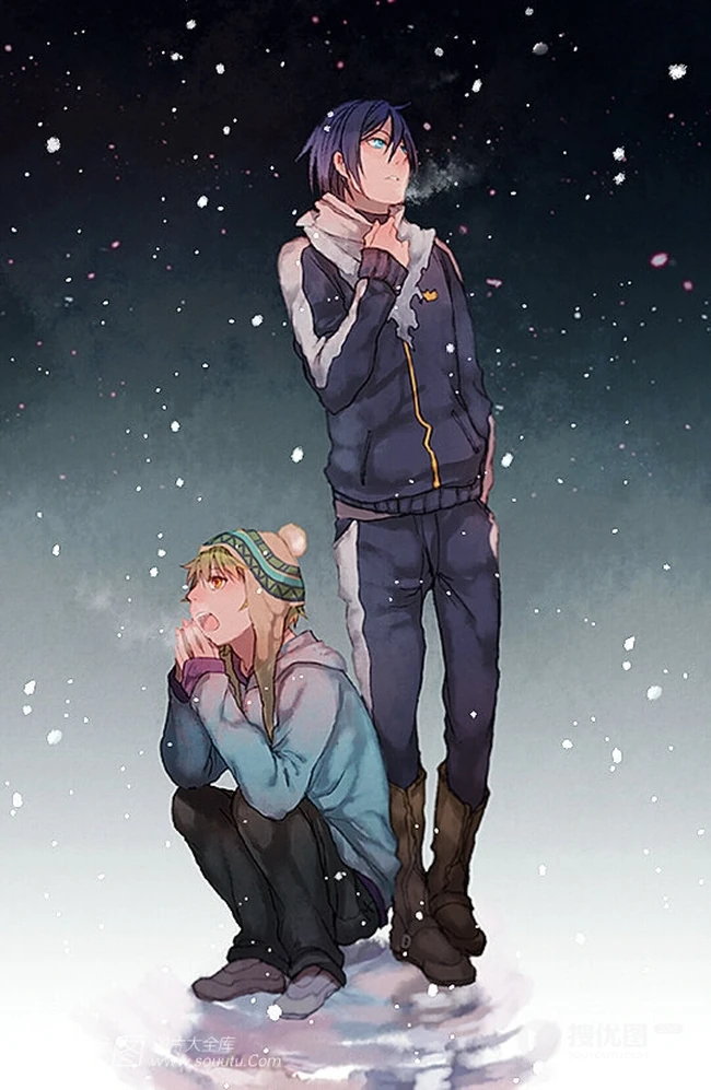 雪音和夜斗，动漫野良神人物，二次元美少年雪音和夜斗插画美图