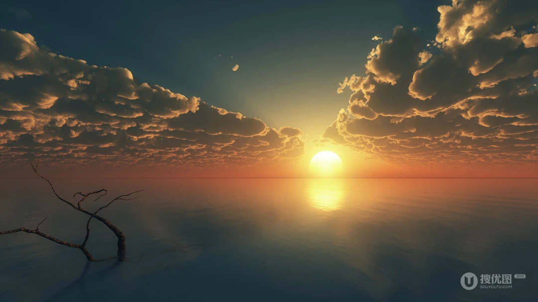 火红的夕阳，美丽的彩霞唯美风景电脑壁纸