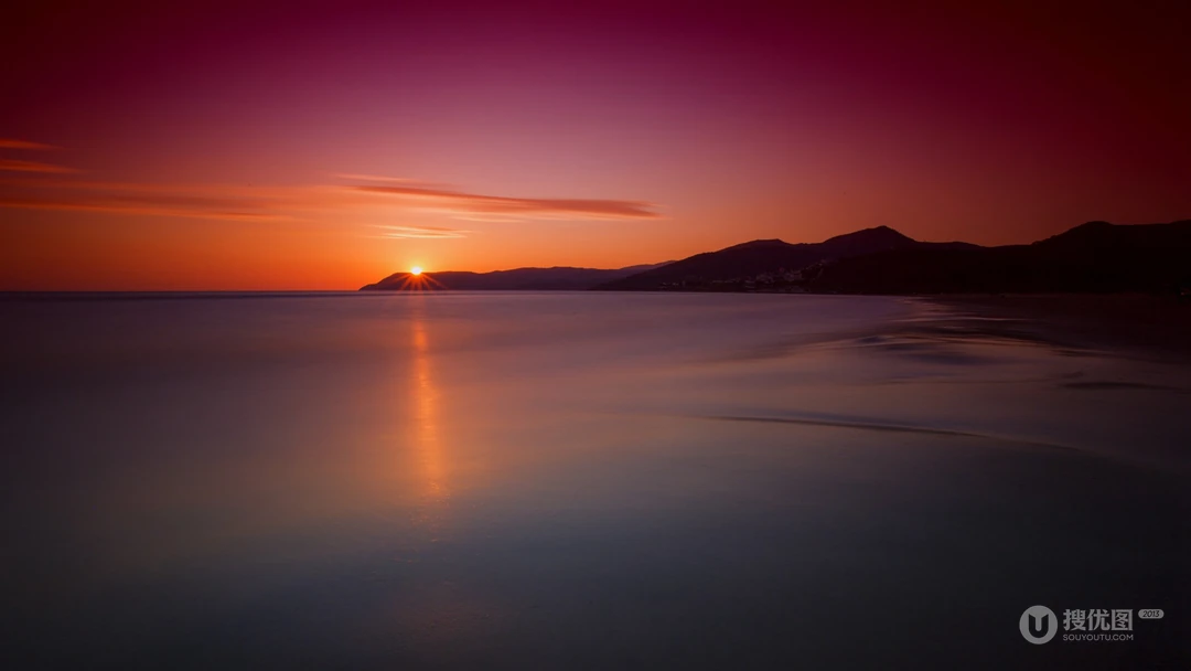 火红的夕阳，美丽的彩霞唯美风景电脑壁纸