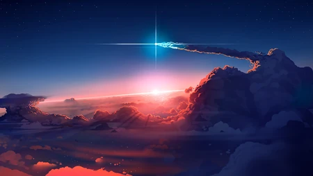 天空中云彩上火红的太阳唯美风景壁纸