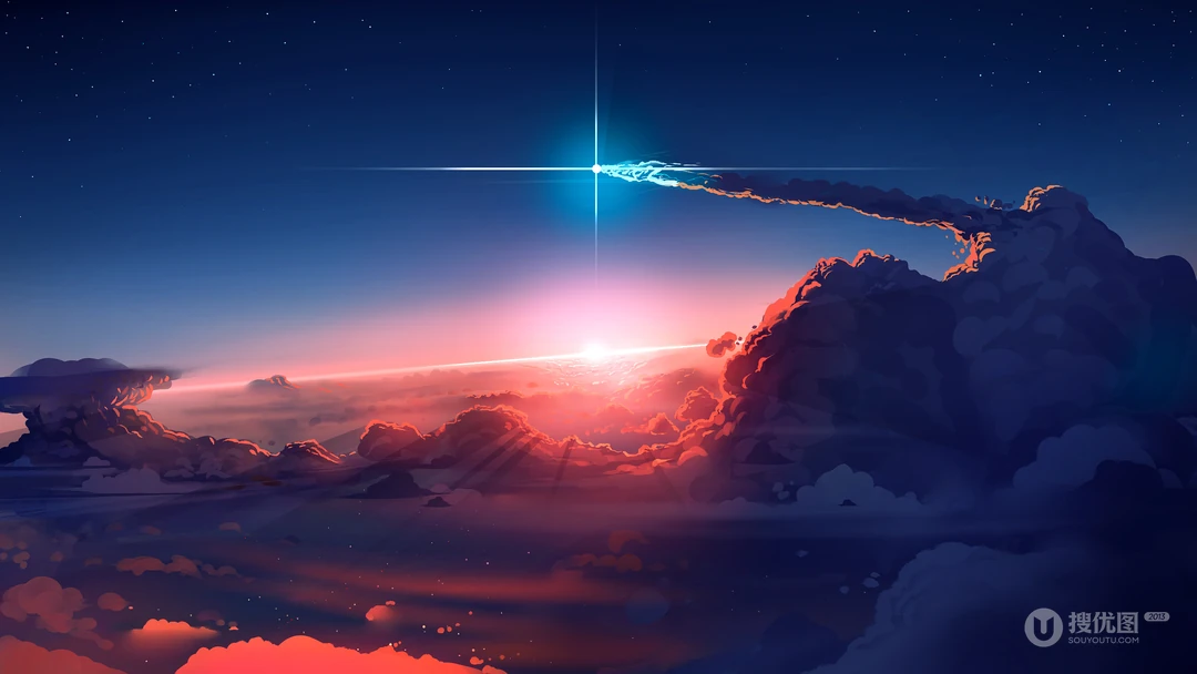 天空中云彩上火红的太阳唯美风景壁纸