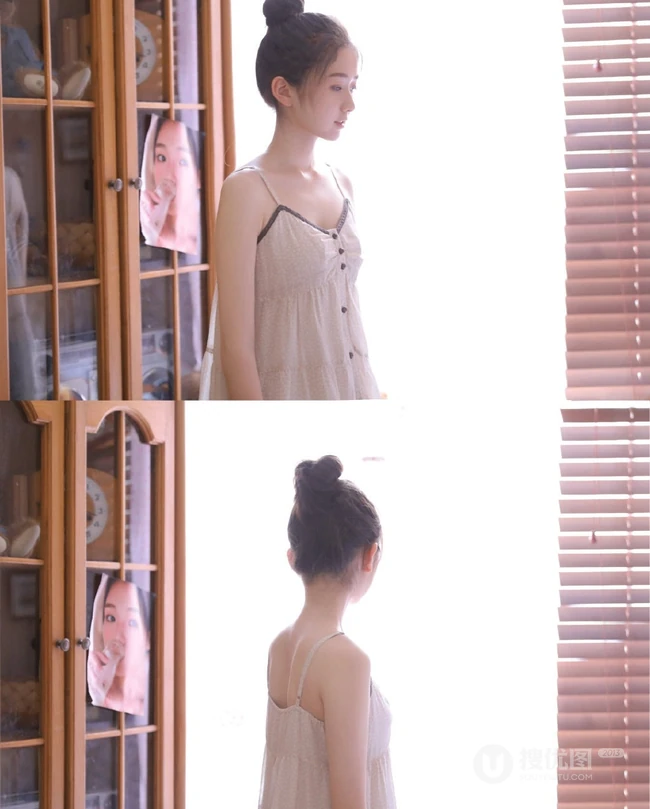 白皙干净动人的丸子头精选少女萌妹室内写真图片