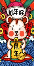 金鼠贺岁，2020鼠年春节发财好运手机壁纸套图