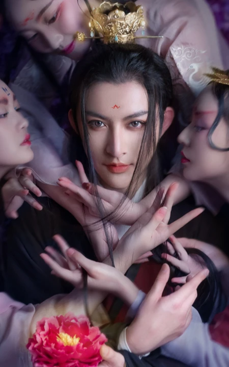 唯美美艳妃子围绕着的古风美男精美手机壁纸图片
