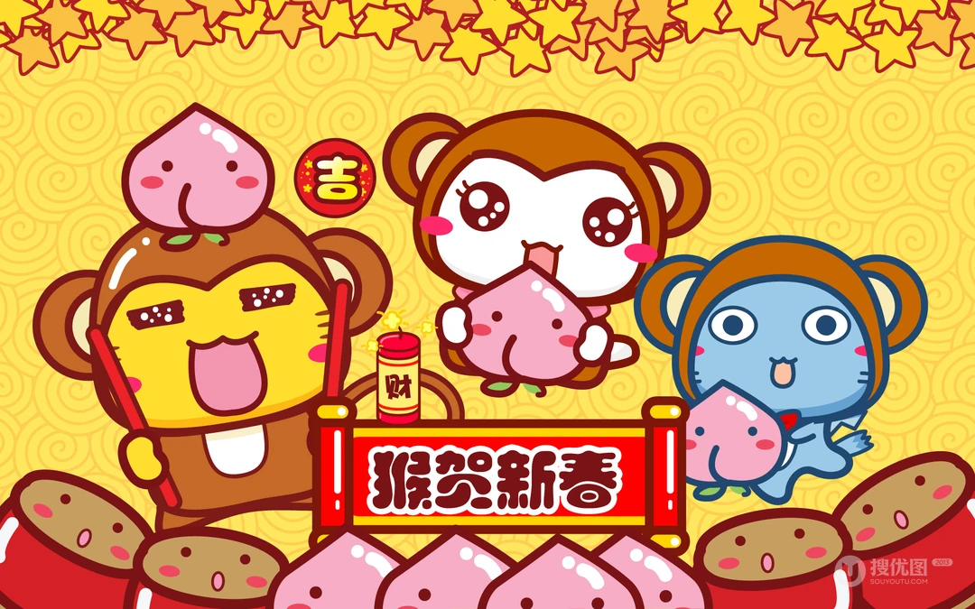 喵神送福，春节招财猫招财招福节日壁纸